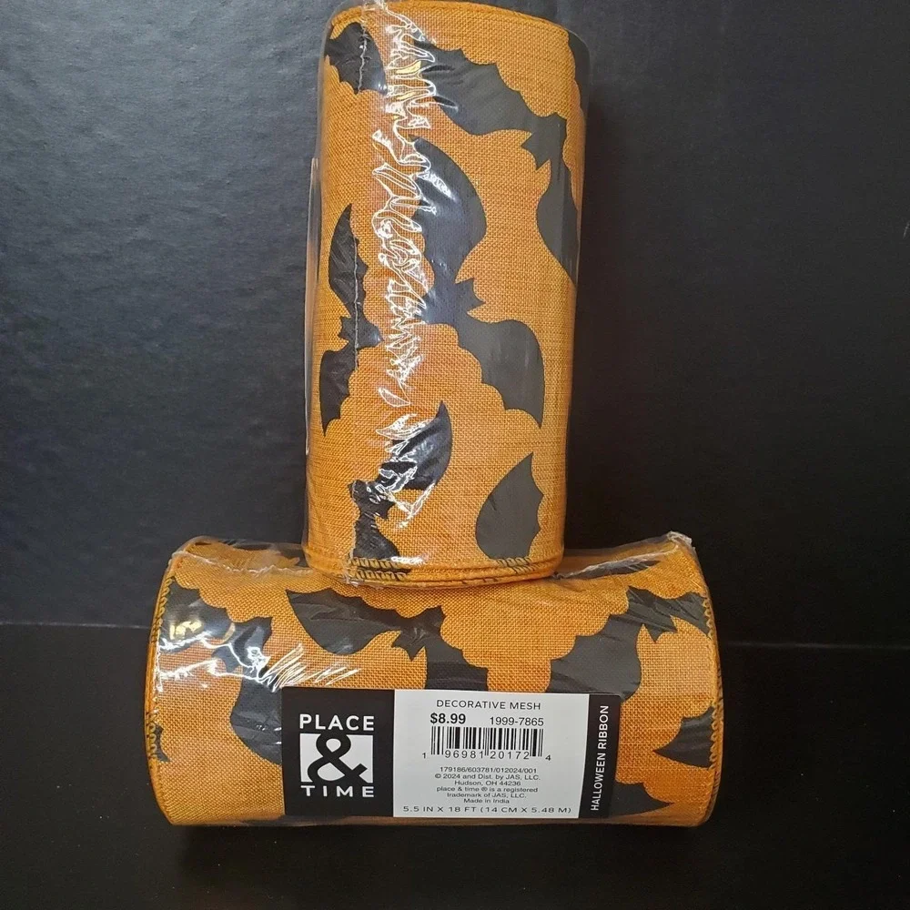 Place & Time Decorative Mesh Orange W/ BLACK BATS 5.5